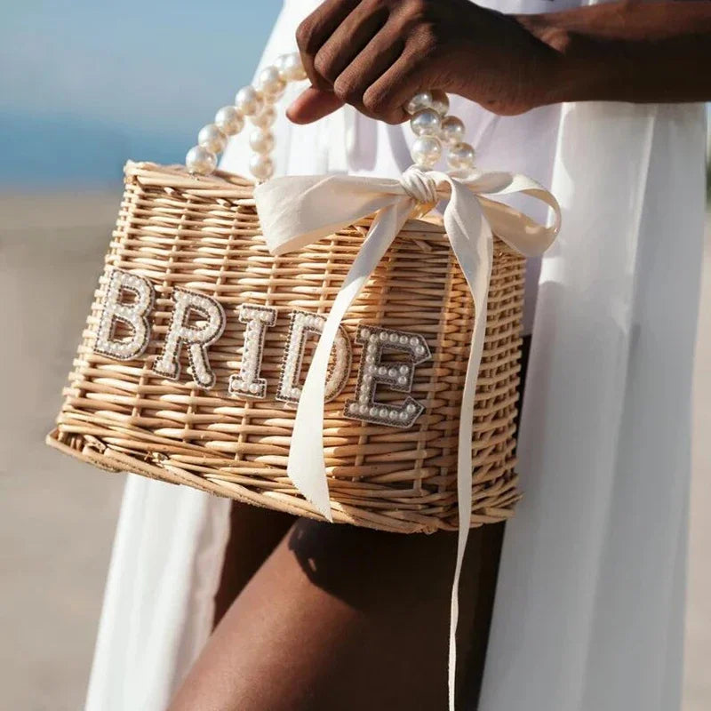 Bride Straw Tote Bag | Boho Bridal Shower Bachelorette Gift Bridal Straw Tote Bag Peaceful Pleasures Health and Wellness bride bag