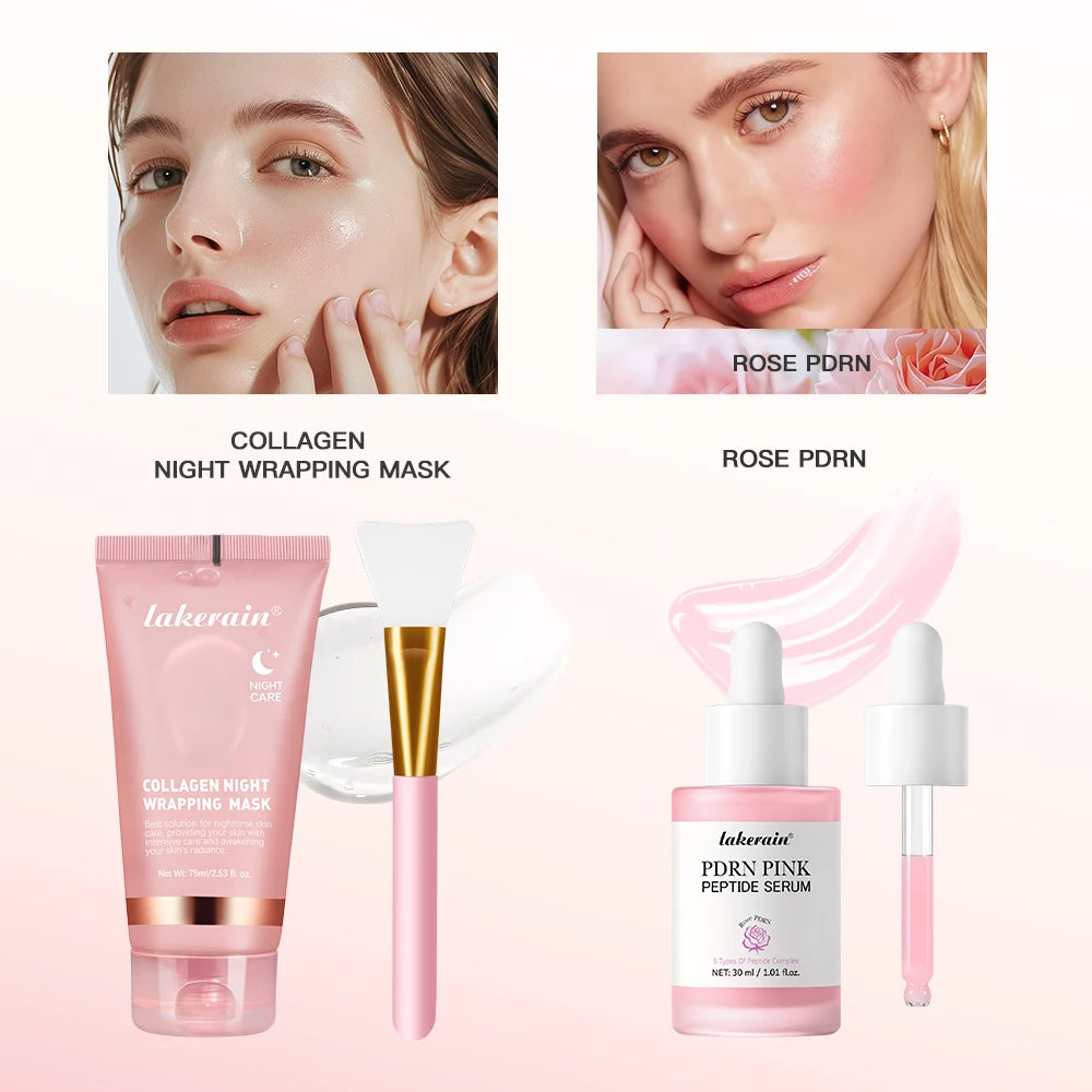 Collagen Wrapping Mask &Salmon DNA PDRN Pink Peptide Serum Pink Glow Serum Remove Skin Darkness Moisturizing Firming Korean Skin Peaceful Pleasures Health and Wellness mask Rose PDRN