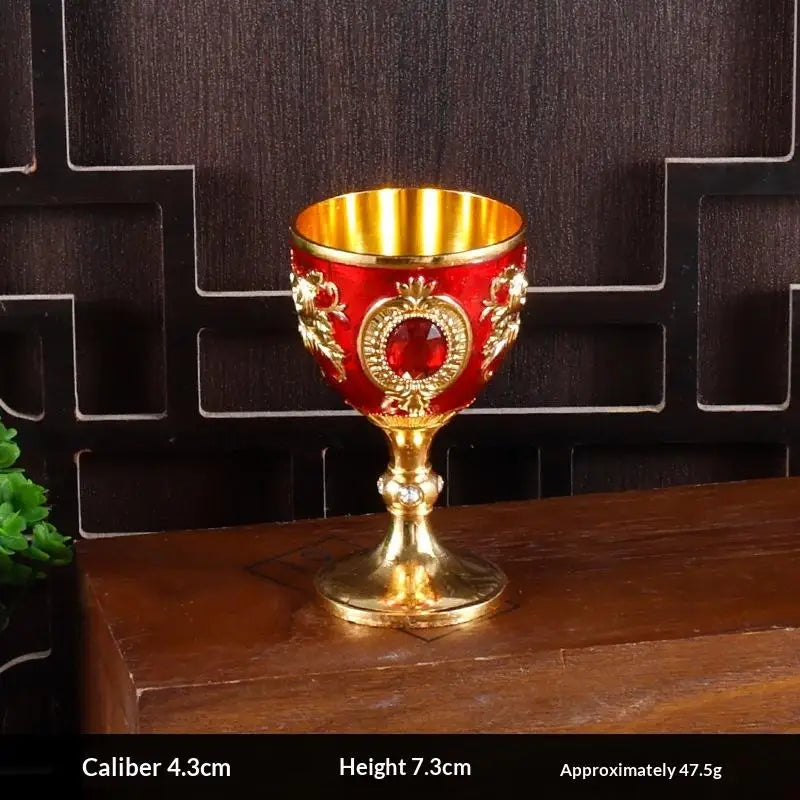 Vintage European Embossed Enamel Mini Goblet | Alloy Wine Cup