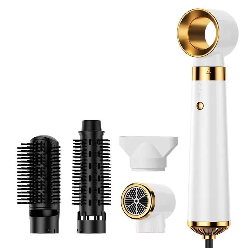 HOMEFISH 5-in-1 Electric Hair Dryer with Automatic Straight & Curling Iron Hot Air Comb & Diffuser for Outdoor Use AC Motor Peaceful Pleasures Health and Wellness EU Plug-white