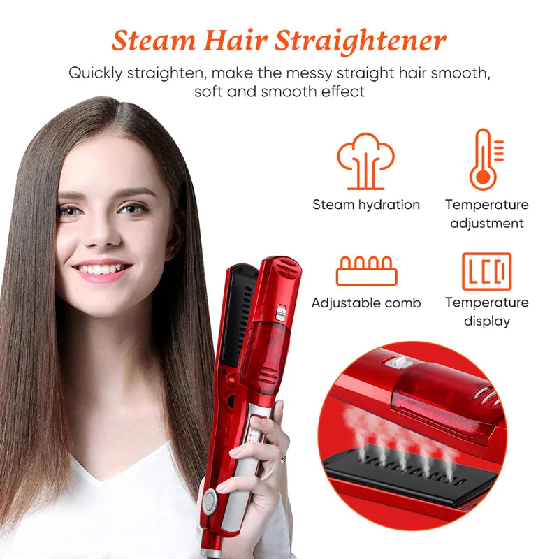 Professional Strong Steam Electric Hair Straightener Portable Salon Wide 2-in-1 Flat Iron & Curling Iron for Household Use Peaceful Pleasures Health and Wellness