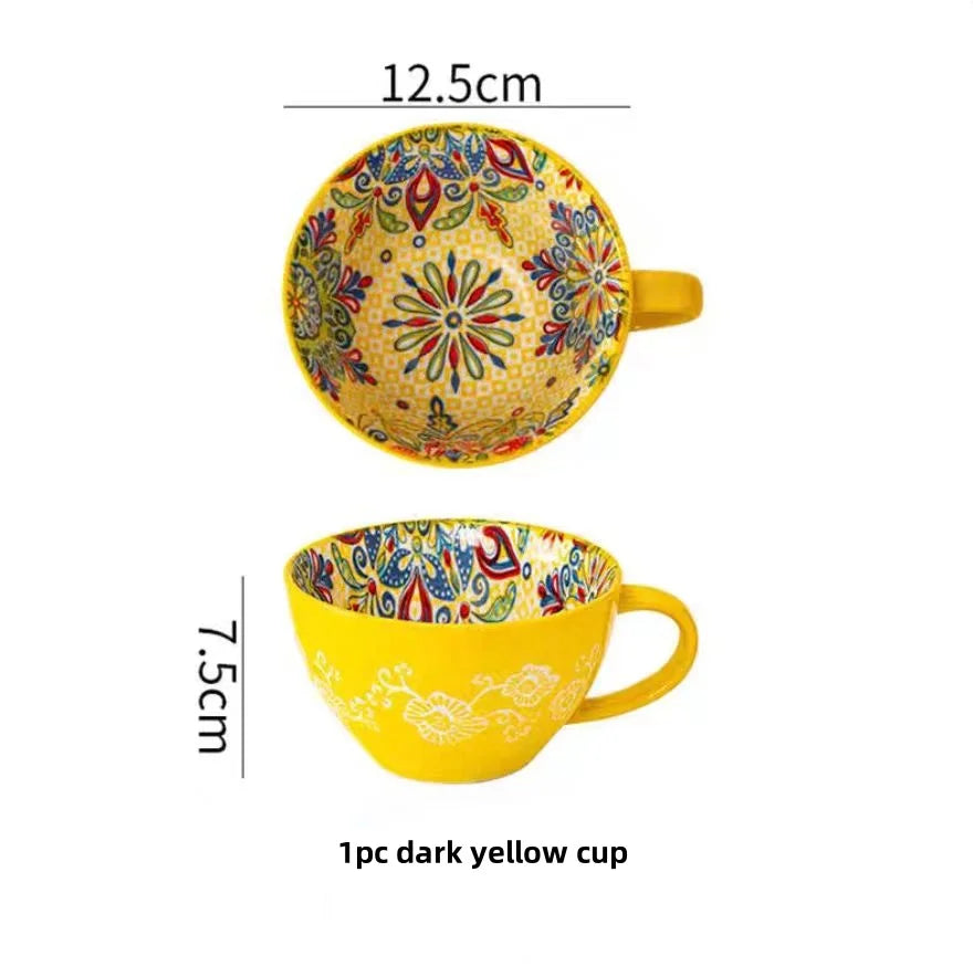 Bohemian Ceramic Coffee Mug 13.5 oz | Hand-Painted Tea Cup
