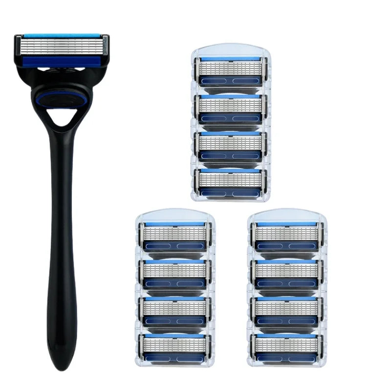 Men's 6-Blade Safety Razor | Replaceable Stainless Steel Head