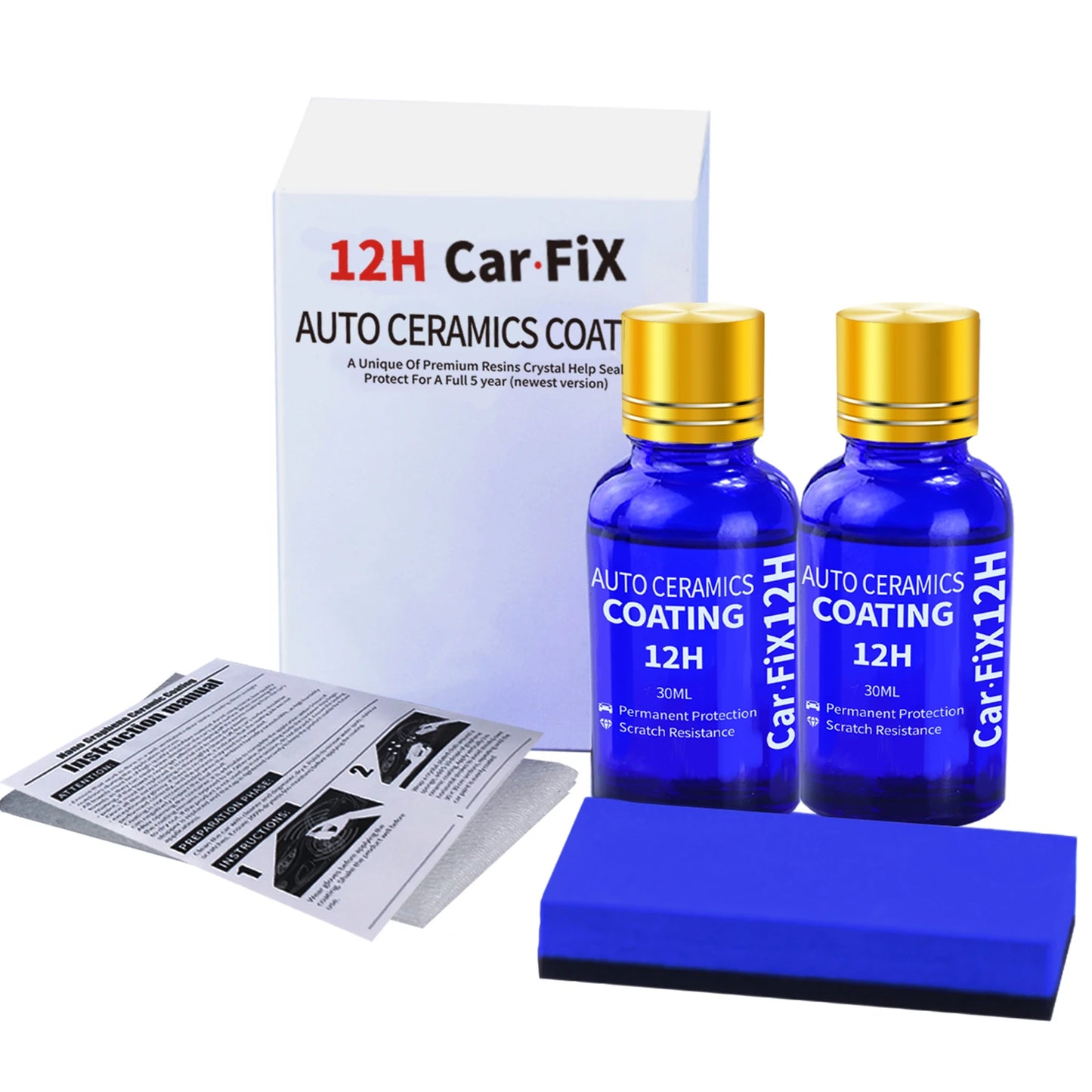 2Pcs 12H Car Coating Polishing Wax Anti-Scratch Paint Protection 5-year Guarantee Glossy Prolonging Paintworks Ceramic Glass Peaceful Pleasures Health and Wellness