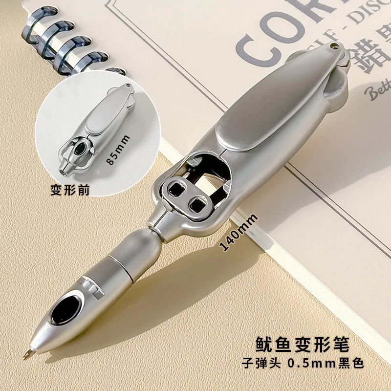 Transforming pen decompression automatic fun stationery squid strange press type ballpoint pen neutral pen Peaceful Pleasures Health and Wellness silver pen