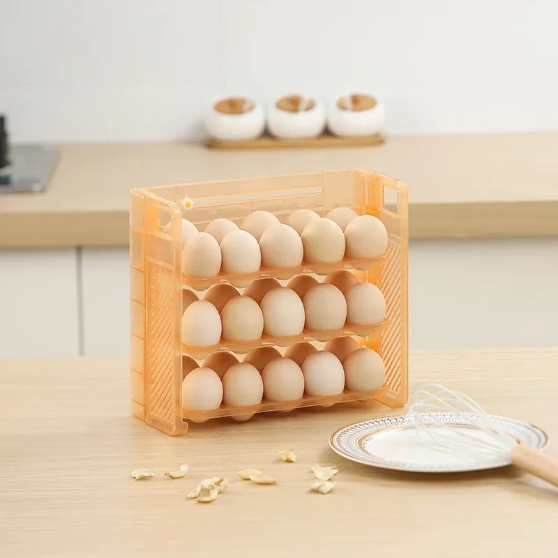Foldable 30-Grid Egg Storage Rack | 3-Layer Fridge Organizer