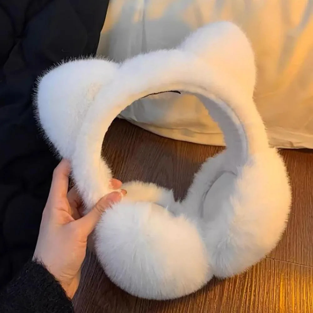 Cute Cat-ear Plush Ear Protectors Winter Students Cycling Keeping Warm Protecting Ears Windproof and Cold-proof Ear Coverings Peaceful Pleasures Health and Wellness WHITE