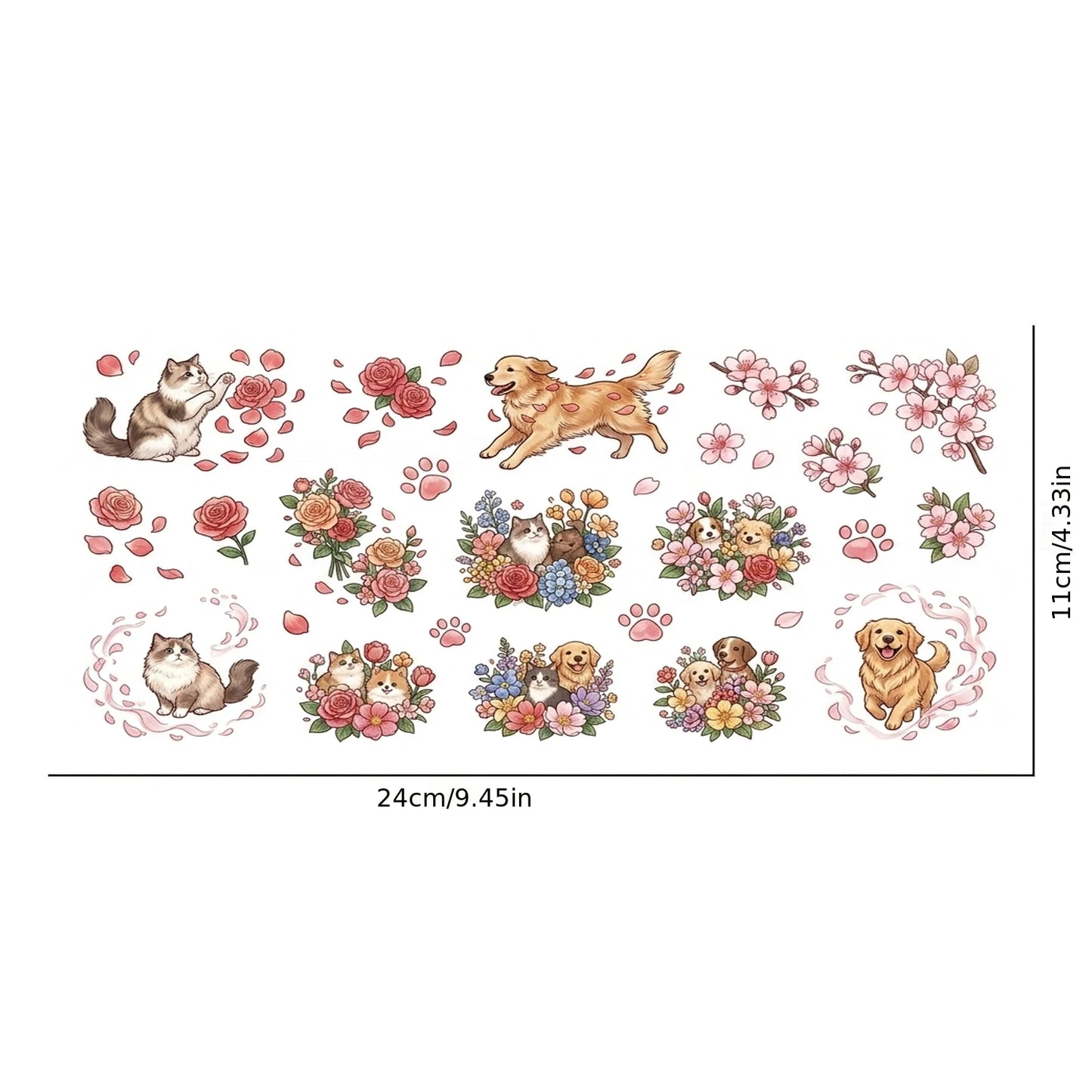 Cute Cat & Dog Floral UV Transfer Rub-On Stickers | DIY Decals