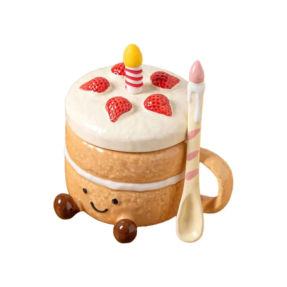Novelty Coffee Mugs Cute Ceramic With Lid Spoon Feet Cake Shaped Aesthetic Mug Tea Cup For Women Christmas Birthday Valentines Peaceful Pleasures Health and Wellness China Mainland Brown 400ml