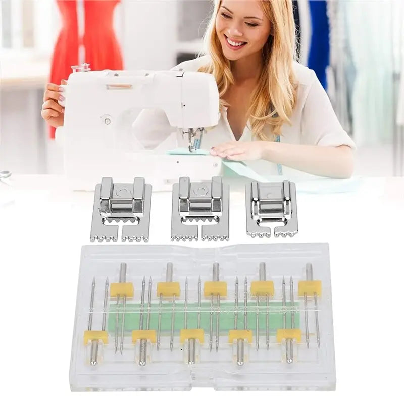 A36T-Stainless Steel Double Needles 10 Twin Needles& 3 Pintuck Presser Feet For Household Sewing Machines Peaceful Pleasures Health and Wellness