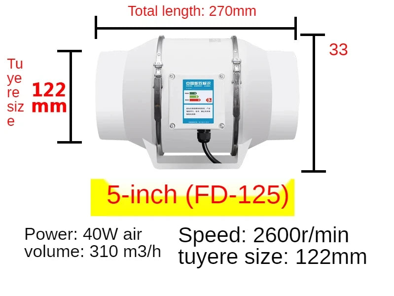 Exhaust Fan Home Mute Inline Duct Fan Bathroom Exhaust Fan Ventilation Equipment Kitchen Bathroom Wall Mounted Air Purifying Ve Peaceful Pleasures Health and Wellness 5inch EU