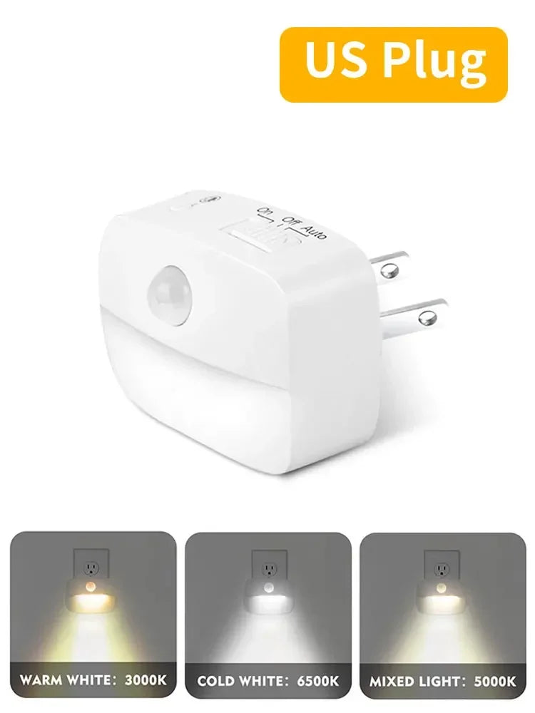 Motion Sensor LED Under Cabinet Light US/EU Plug LED Night Lamp for Kitchen Bedroom Hallway Stairs Cupboard Closet 3 Colors Peaceful Pleasures Health and Wellness US Plug