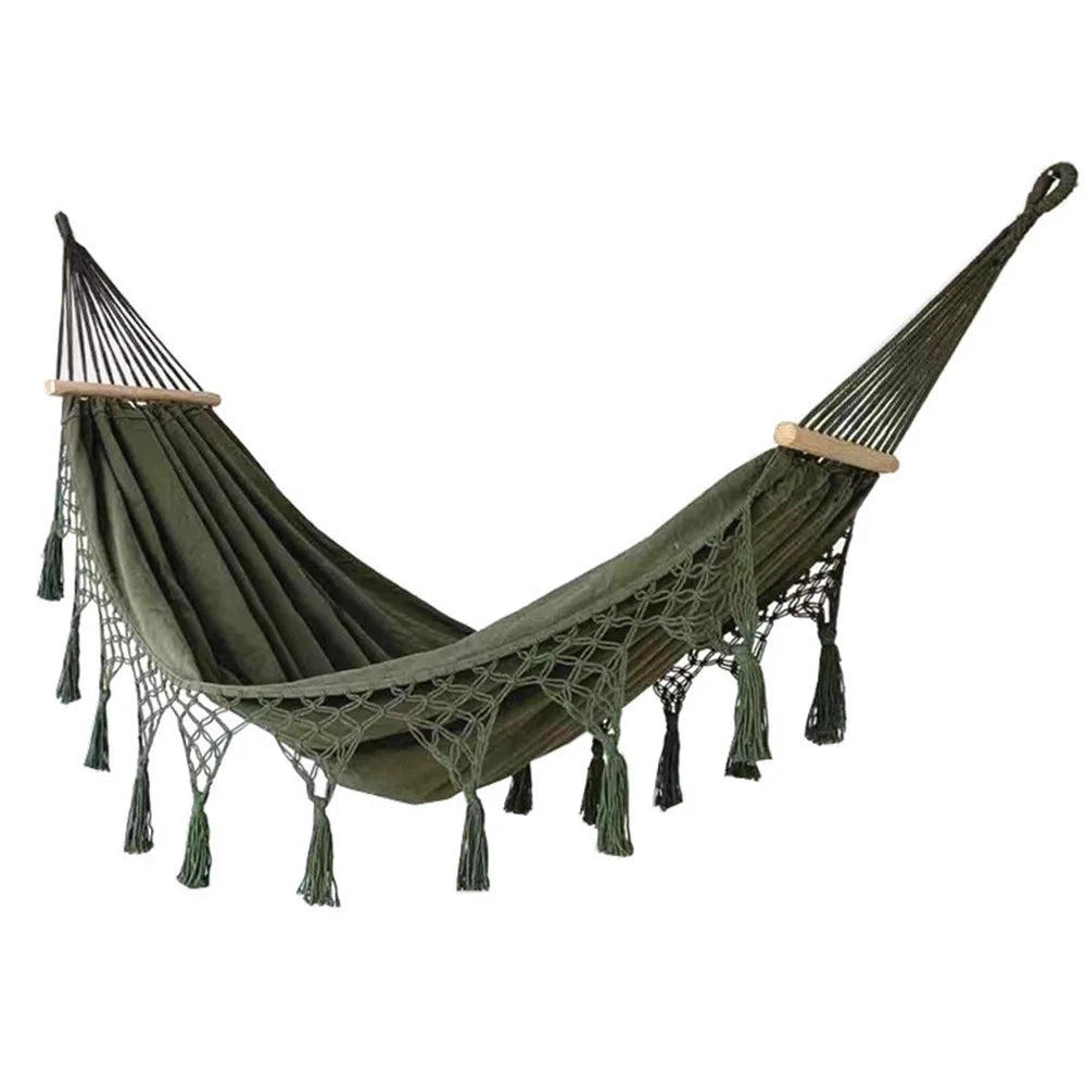 Boho Double Hammock – 2 Person Canvas Swing with Tassels