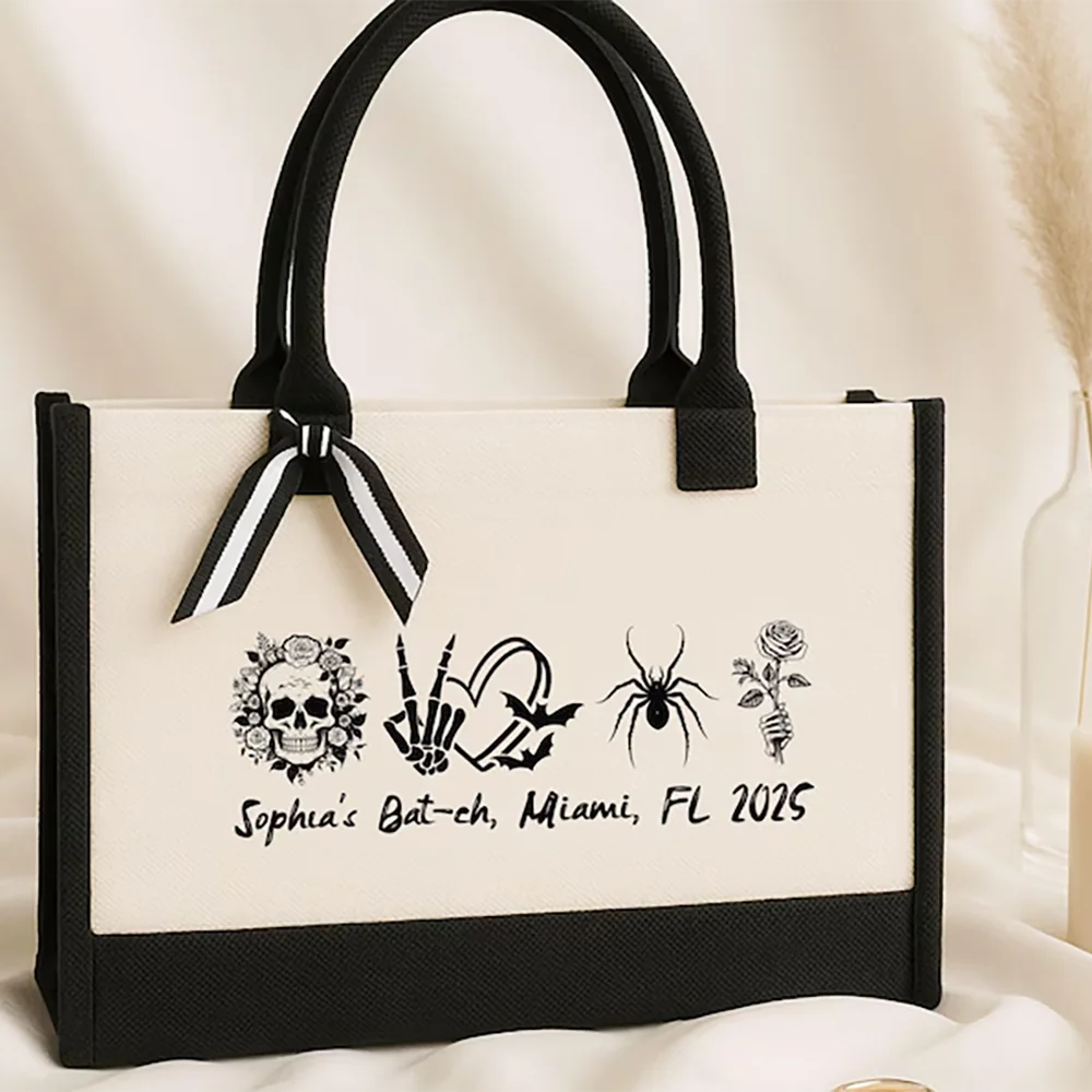 Custom Halloween Bachelorette Canvas Tote Bag | Goth Bride Gift