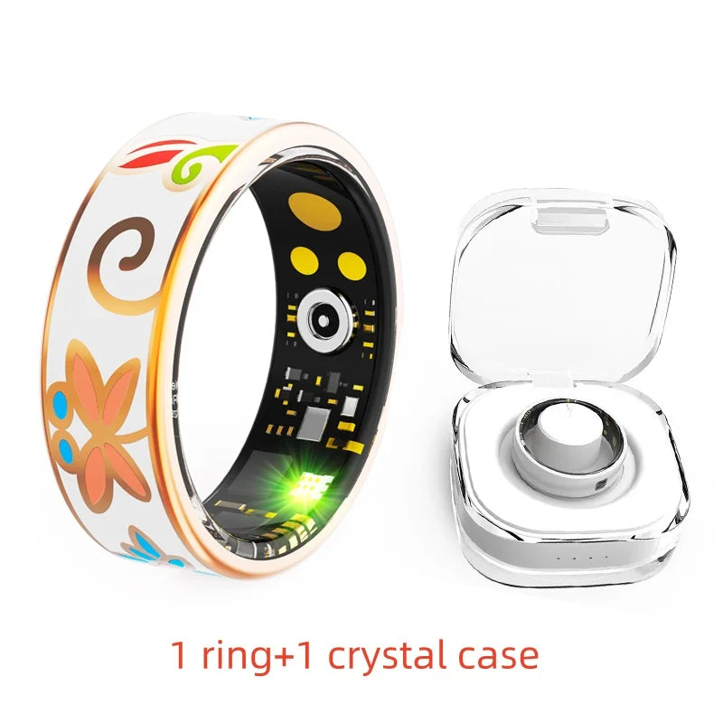 R18 Smart Ring Color Enamels Women Female Stainless Steel Smartring Intelligent Finger Ring IP68 Waterproof Fitness Tracker Peaceful Pleasures Health and Wellness add crystal case 8