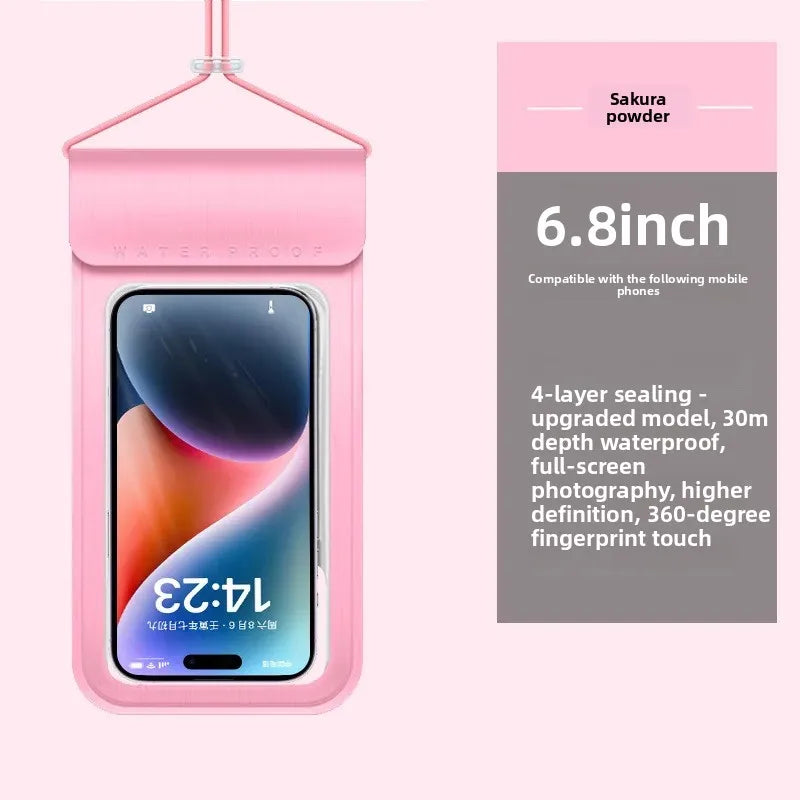 IPX8 waterproof mobile phone bag waterproof phone pouch for swimming phone armbands and pouches diving phone case under water Peaceful Pleasures Health and Wellness Pink(6.8inch)