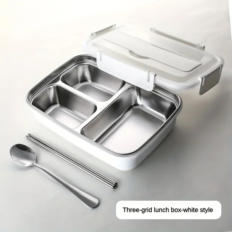 New Durable Easy-Clean Bento Container for Students & Office Workers,Leak-Proof Stainless Steel Lunch Box with 3 Compartments Peaceful Pleasures Health and Wellness WHITE