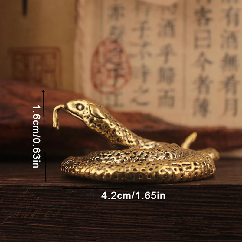 Copper Mini Snake Figurine | Antique Bronze Desktop Statue