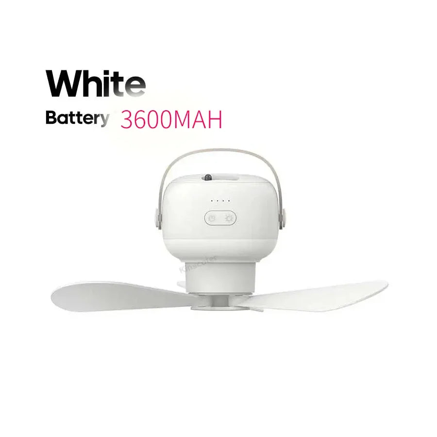 Portable Camping Ceiling Fan – Rechargeable, Remote & LED