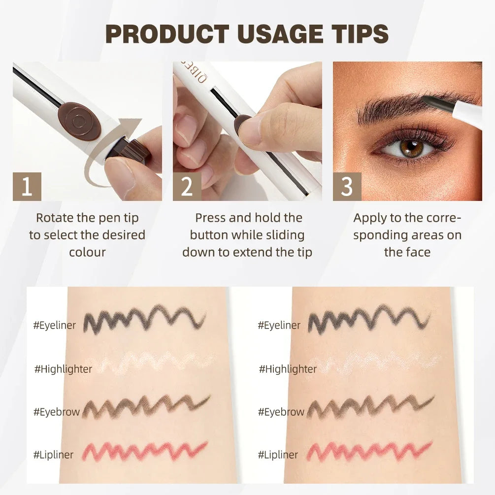 QIBEST New Design 4-IN-1 Multi Use Makeup Pen Include Eyeliner, Lip liner, Eyebrow pencil And Highlighter Lasting Cosmetic Stick Peaceful Pleasures Health and Wellness