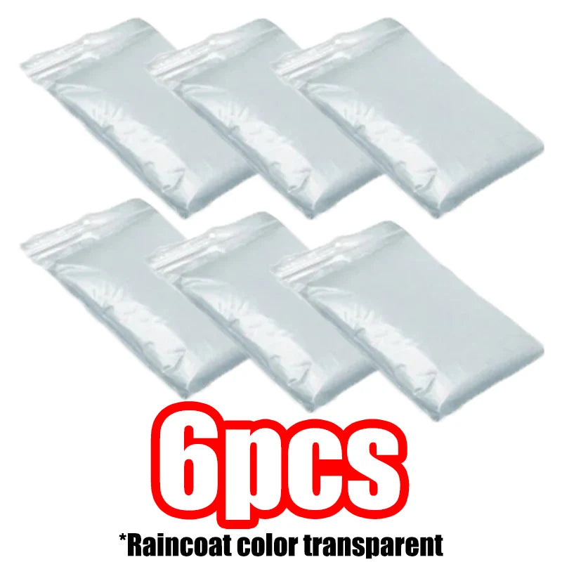 Disposable Waterproof Rain Poncho 6-Pack | Clear Emergency Raincoat