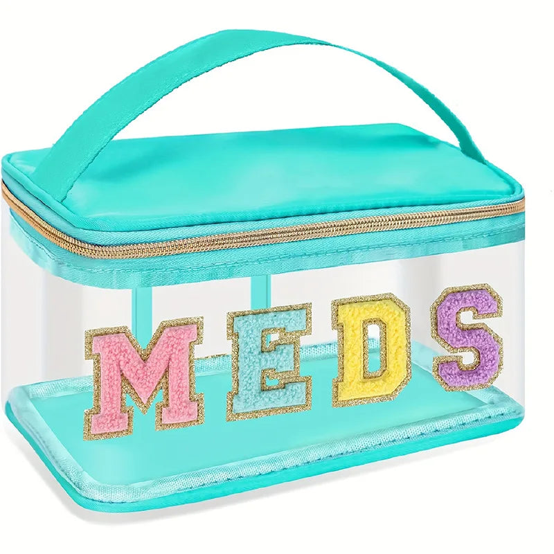 Fashion Letter Patch Clear Nylon Zipper Cosmetic Travel Bag