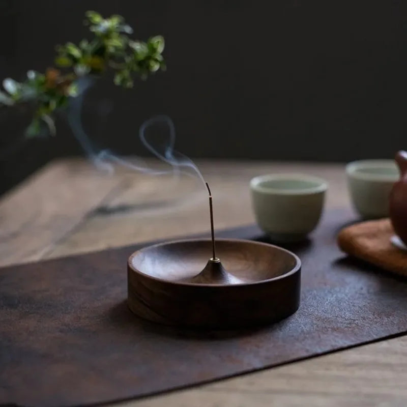 Black Walnut Wood Incense Burner Tray | Handmade Round Holder