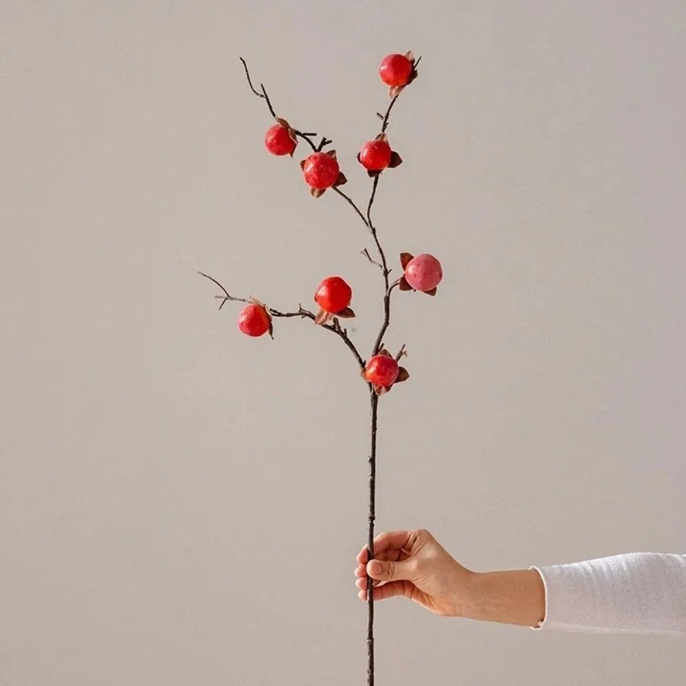 8-Head Artificial Persimmon Branch | Realistic Fake Fruit Décor