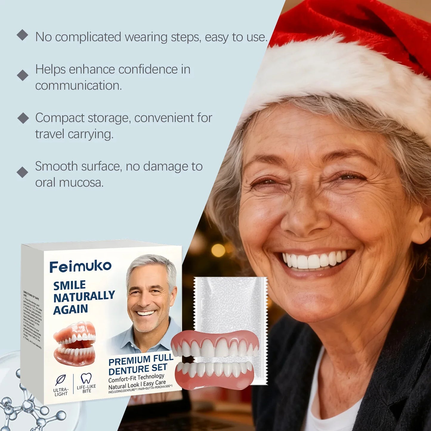 Adjustable Silicone Dentures Full Set – Natural Smile for Men & Women