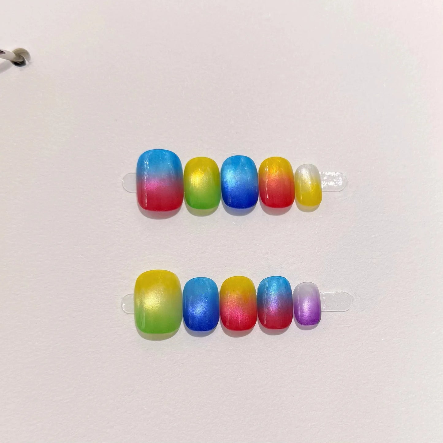 10pcs Handmade Press on Nails Rainbow Glass Beads Cat's Eye Fake Nails Wearable Detachable Cute Candy Color False Nails Short Peaceful Pleasures Health and Wellness L 1