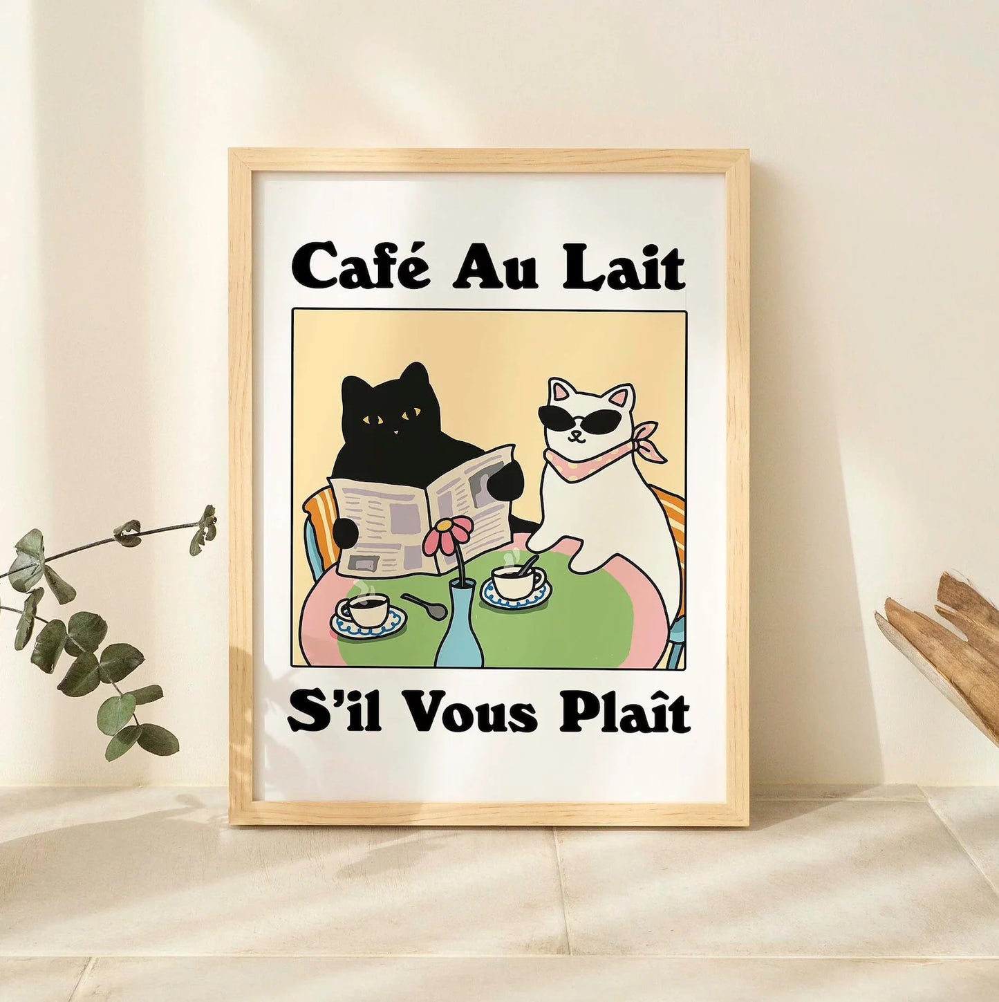 More Espresso Less Depresso Black Cat Canvas Wall Art Print