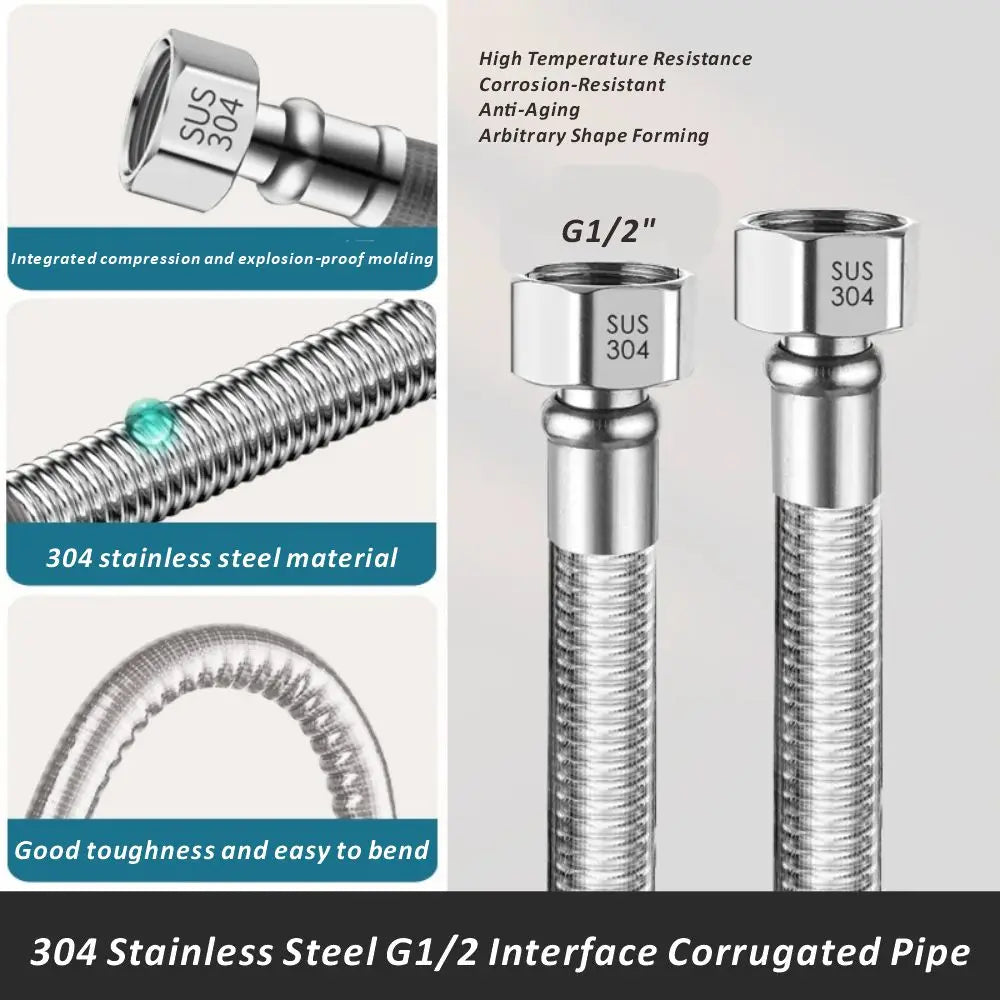 G1/2" Flexible Stainless Steel Faucet Hose 20–200cm Extension