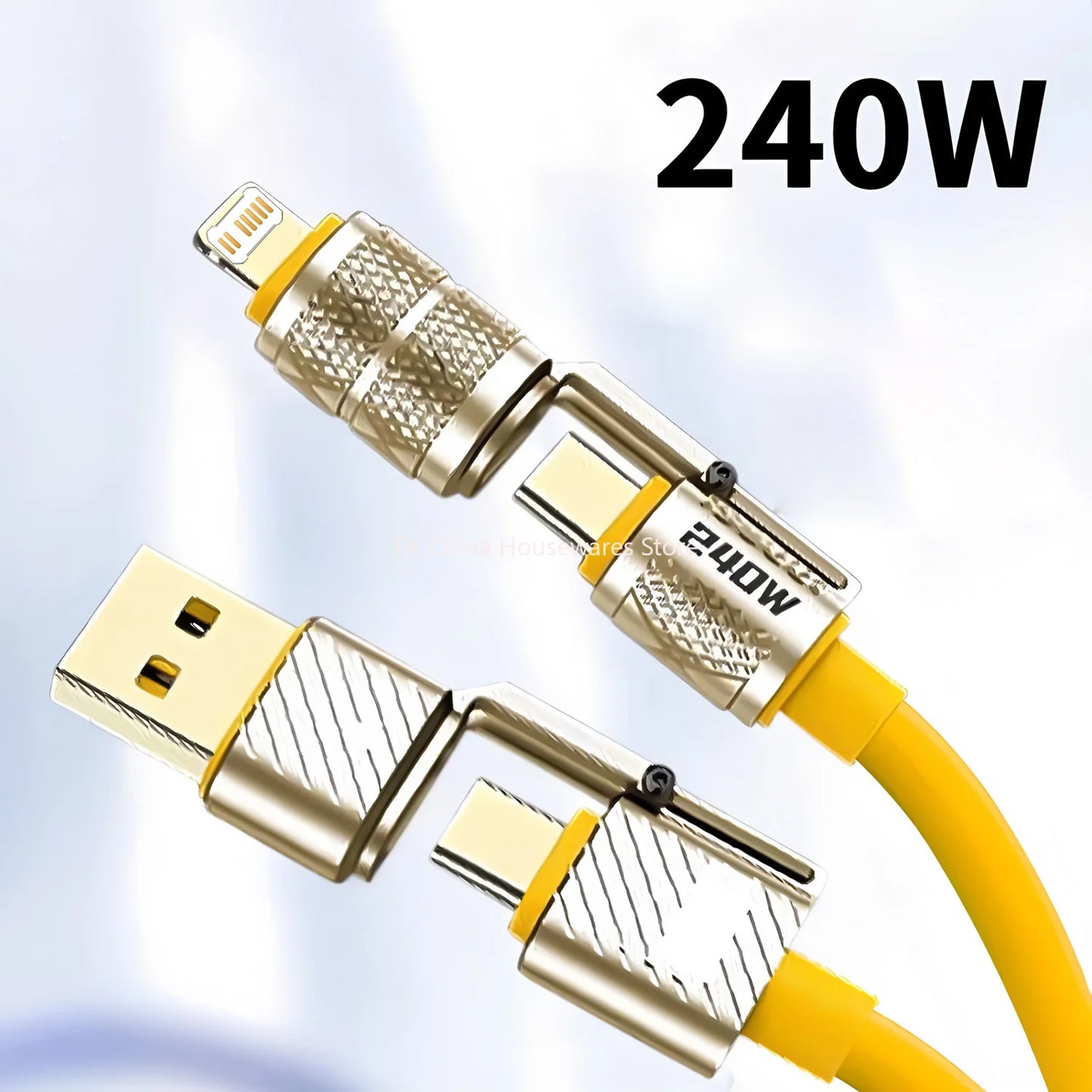 240W 4-in-1 Fast Charging Data Cable Type-C To Type-C Zinc Alloy Cable For iPhone15/16p Samsung Huawei Xiaomi Oppo iphone Peaceful Pleasures Health and Wellness