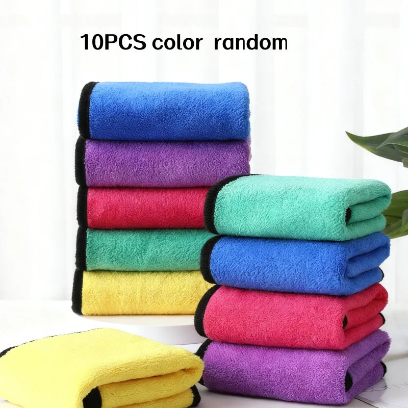 Pack of 5/10 Pieces in Random Colors, Double-Sided Cleaning Towels for Car, Kitchen, and Living Room, Strong Absorbent Towels, Car Cleaning Cloths, Coral Fleece Thickened Small Towels, Multi-Purpose Towels, Practical T Peaceful Pleasures Health and Wellness 10Pcs