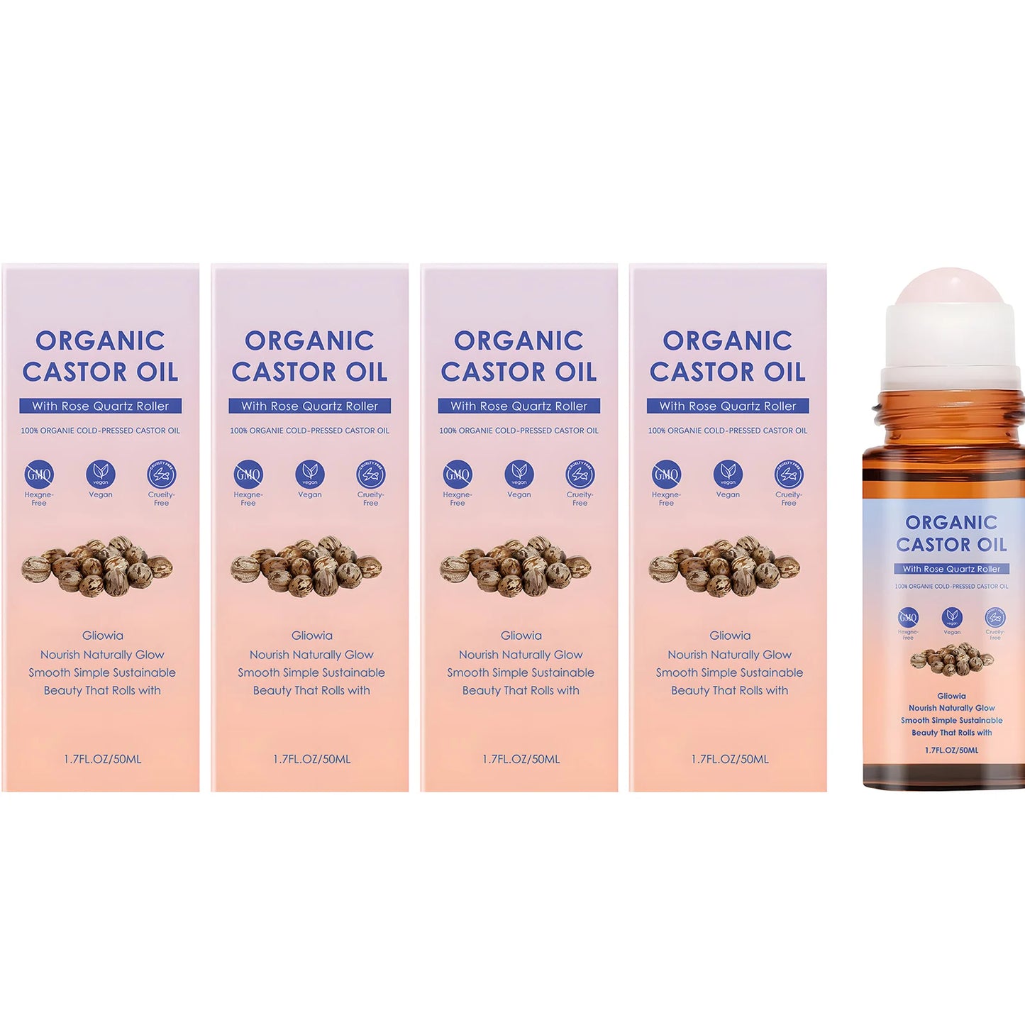 Organic Castor Oil Body Essence – Deep Moisturizing 50ml Body Care Essence Peaceful Pleasures Health and Wellness 4 x 50ml Boxed