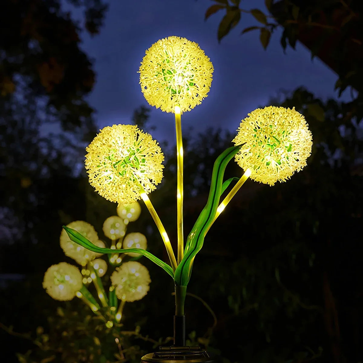 Solar Onion Head Garden Lights – 3-Head Warm & Colorful LED