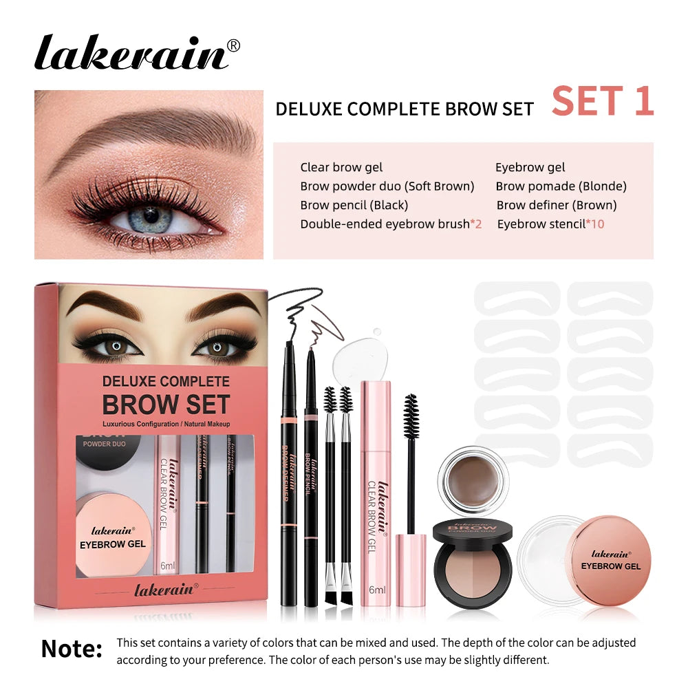 Double Ended Eyebrow Set With Brow Pencil,Brow Powder,Gel,Pomade Natural Color Shape Long Lasting Precise Outline Eye Brow Makeu Peaceful Pleasures Health and Wellness set 1