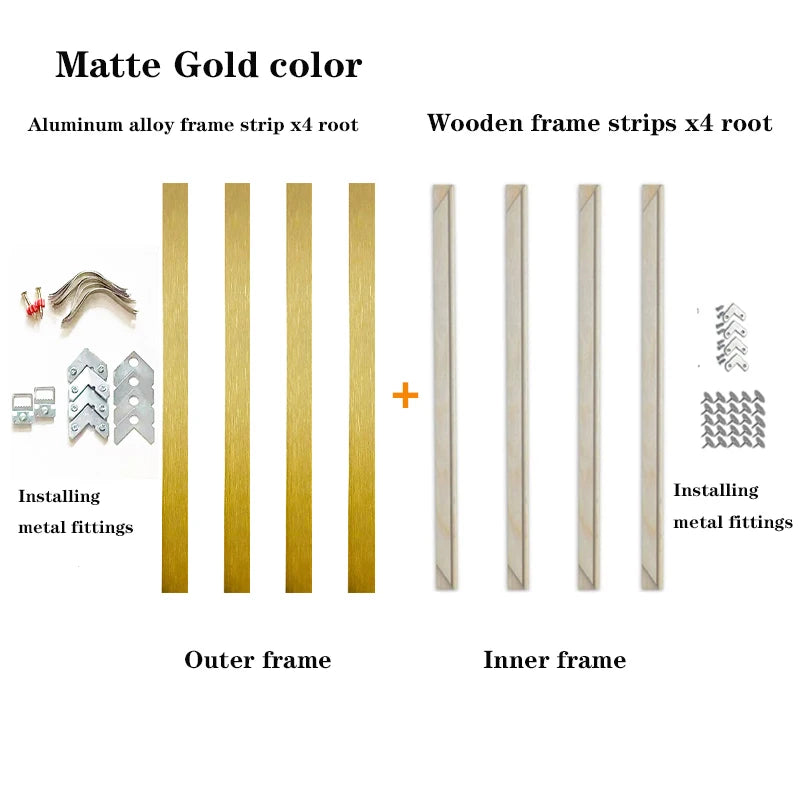 Aluminum Metal Modern Oil Paintings Frame, Floating and Wood Frame,Metal Canvas Prints, Painting Bars for Wall Art, DIY Peaceful Pleasures Health and Wellness Matte Gold customized