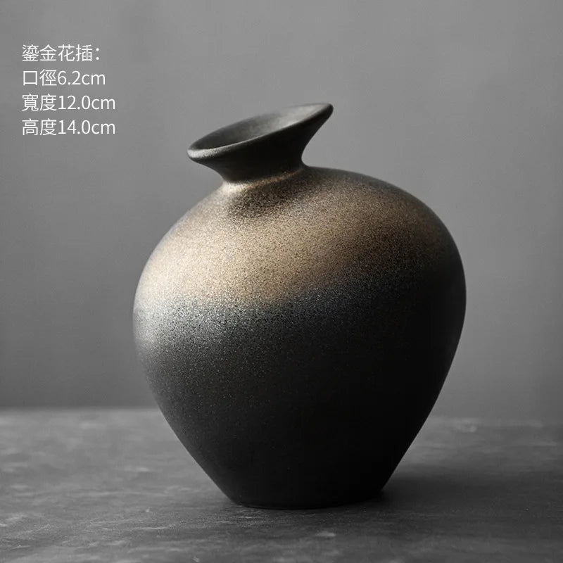 Black Terracotta Vase Imitation Stone Abstract Flower Arranger Table Top Vintage Ornament Living Room Flower Vase Japanese Style Peaceful Pleasures Health and Wellness type4