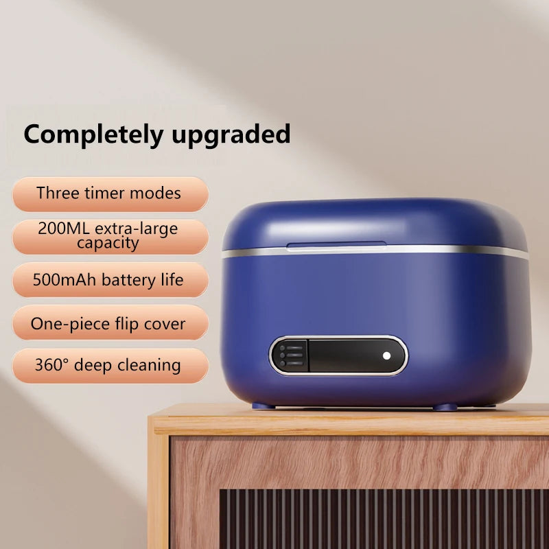 Ultrasonic Cleaning Machine 3Speed Timed Household USB Charging Jewelry Cleaner For Dentures Retainer Mouth Guard Aligner Peaceful Pleasures Health and Wellness Blue