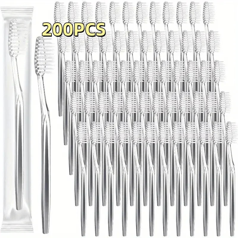100/200Pcs Individually Packaged Disposable Travel Toothbrushes, Soft Bristles Suitable for Adults and Camping, Hotel Guest Toiletries (Silver) Peaceful Pleasures Health and Wellness 200 Pieces