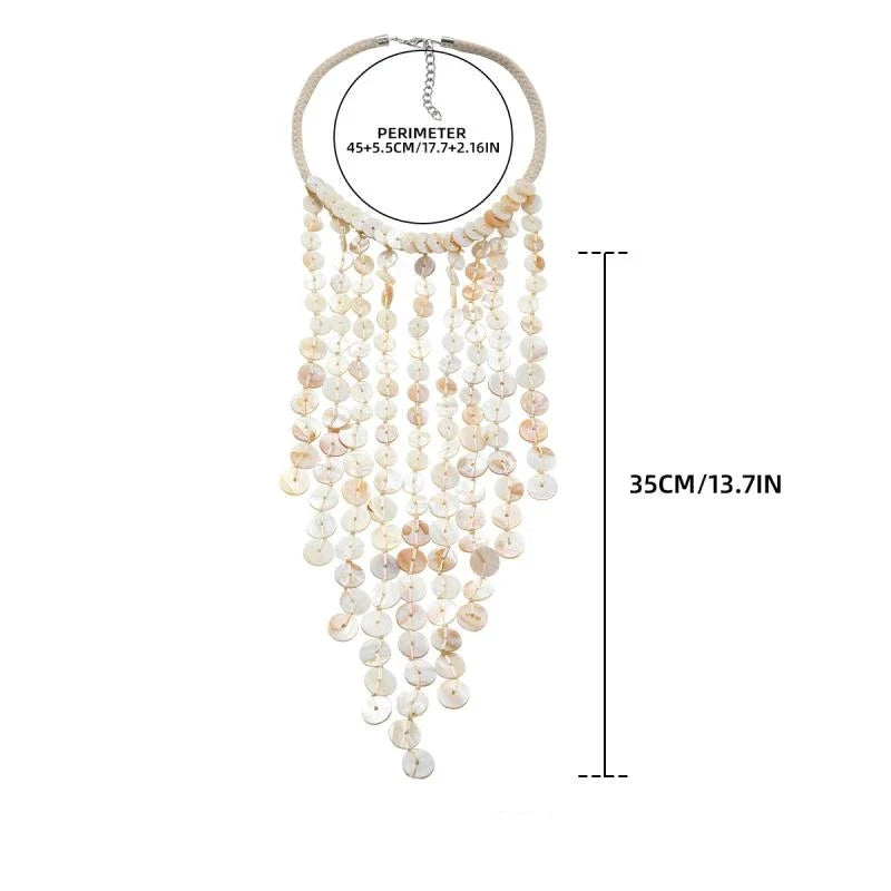 Handmade Shell Tassel Necklace – Beaded Multi-Layer Beach Style