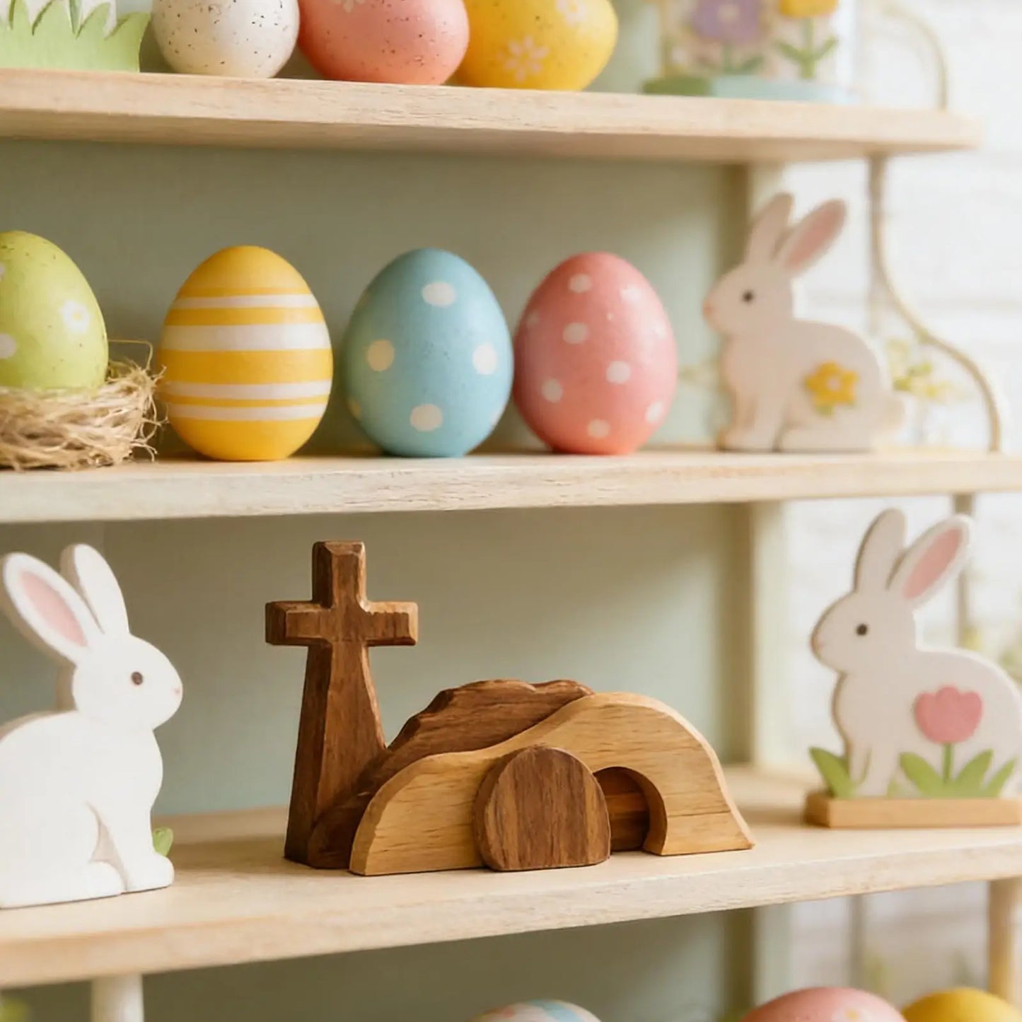 Wooden Easter Empty Tomb & Cross Resurrection Scene Decor Set