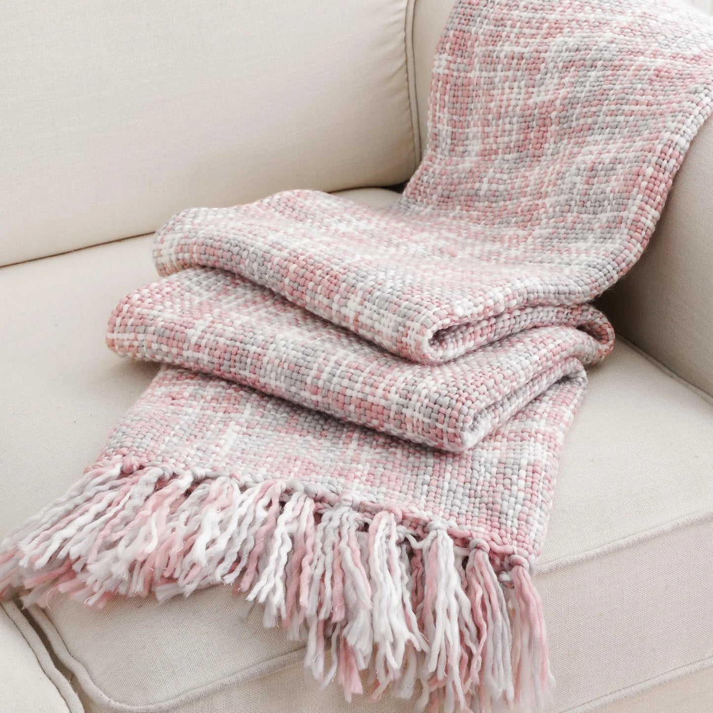 Battilo Orange Kint Throw Blanket With Tassels Fall Multicolor Boho Throws For Bed Decorative Sofa Blanket Bedspread On the Bed Peaceful Pleasures Health and Wellness Pink 127x152cm