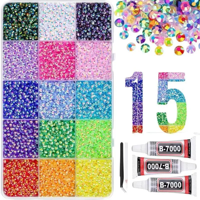 15-Color Rhinestone Bedazzling Kit – Flatback Gems for DIY Crafts