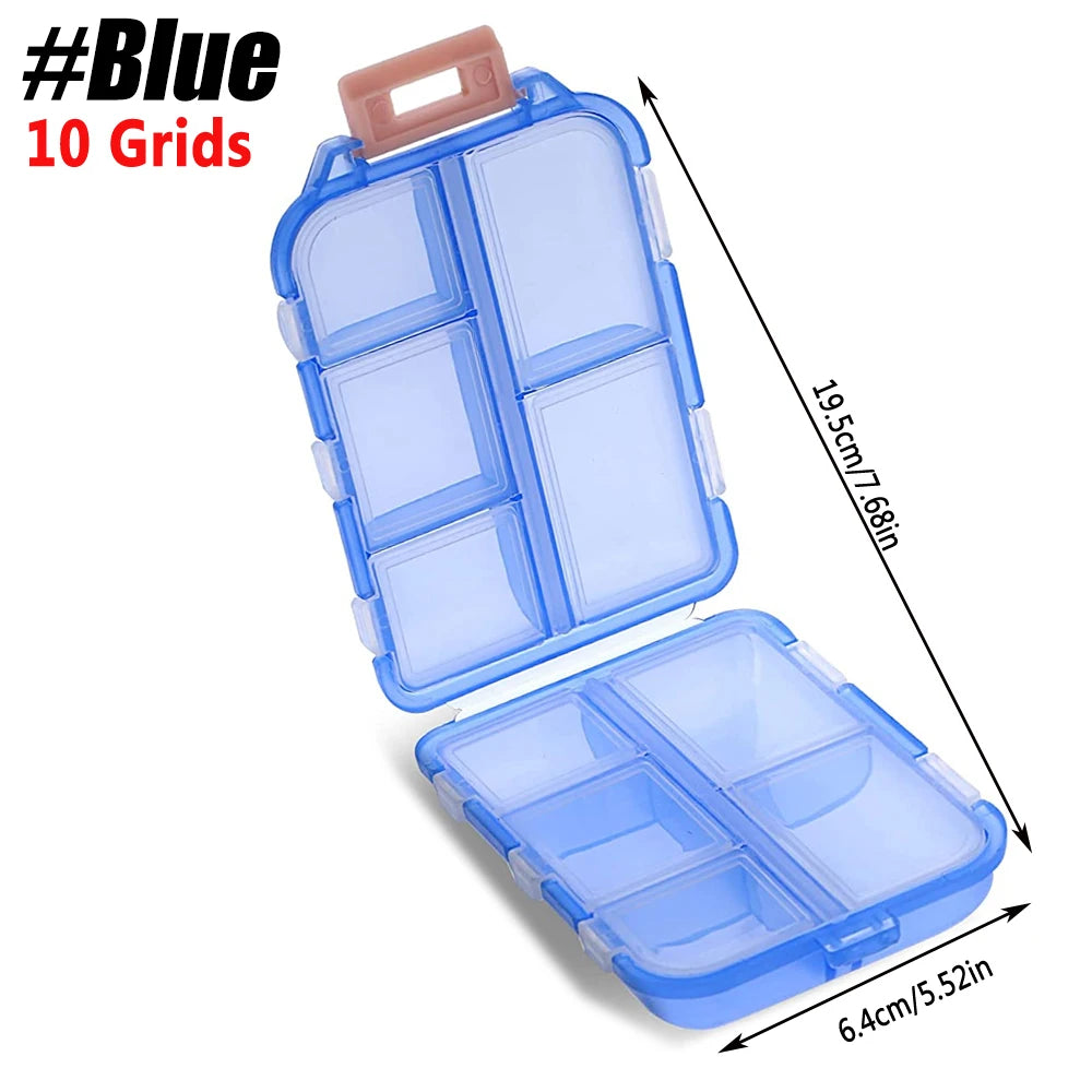 1Pcs Portable Travel Med Wallet for 10/12 Grids, Pocket Pill Box Dispenser Suitable for Storing Fish Oil Vitamin Medication, Etc Peaceful Pleasures Health and Wellness Blue-10 Grids