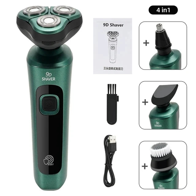 Smart Electric Shaver – 9D Floating Head, LCD, USB-C Rechargeable