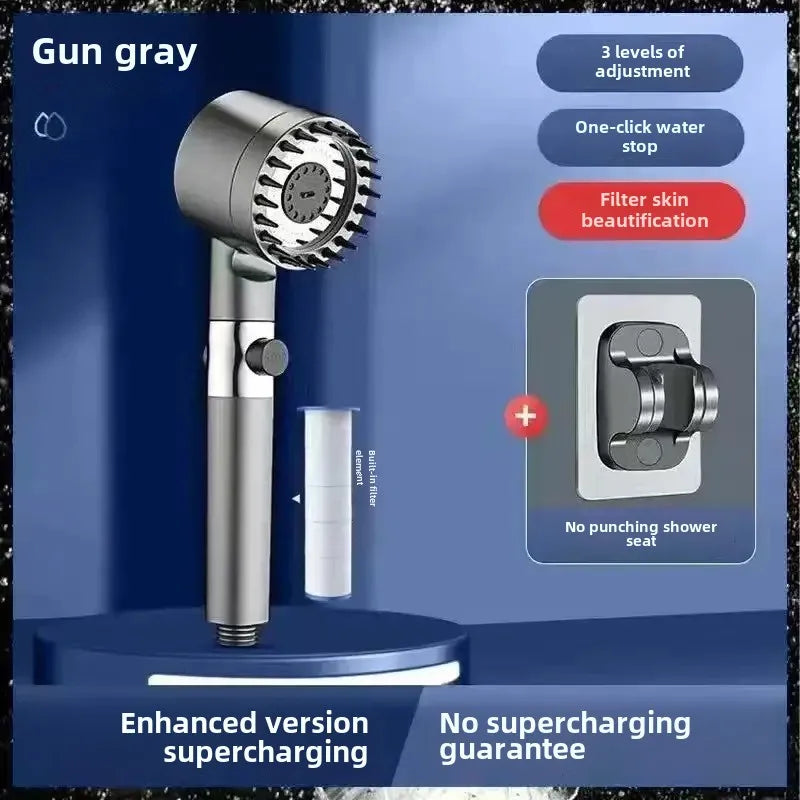 Filtered Handheld Shower Head | 3 Modes & Massage Brush