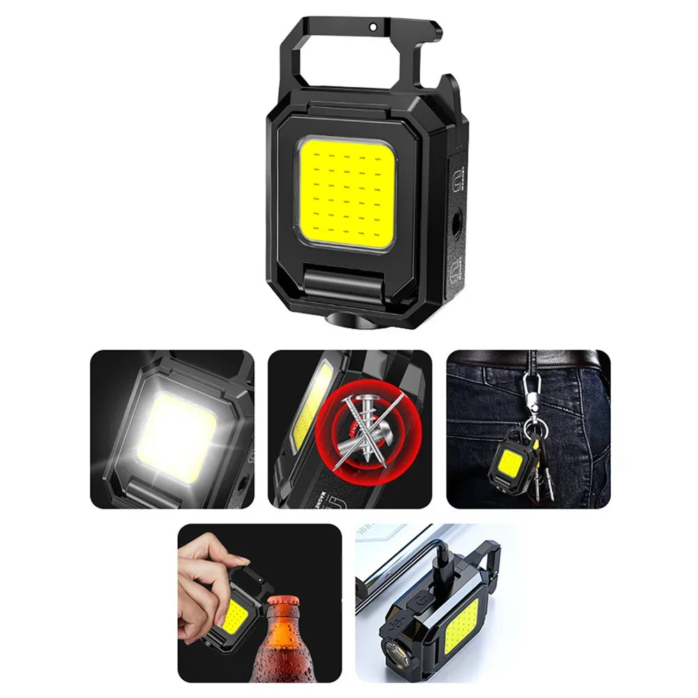 XPE Mini Keychain Light 800mAh COB LED Pocket Flashlight Type-C USB Rechargeable IPX4 Waterproof for Outdoor Camping Hiking Peaceful Pleasures Health and Wellness