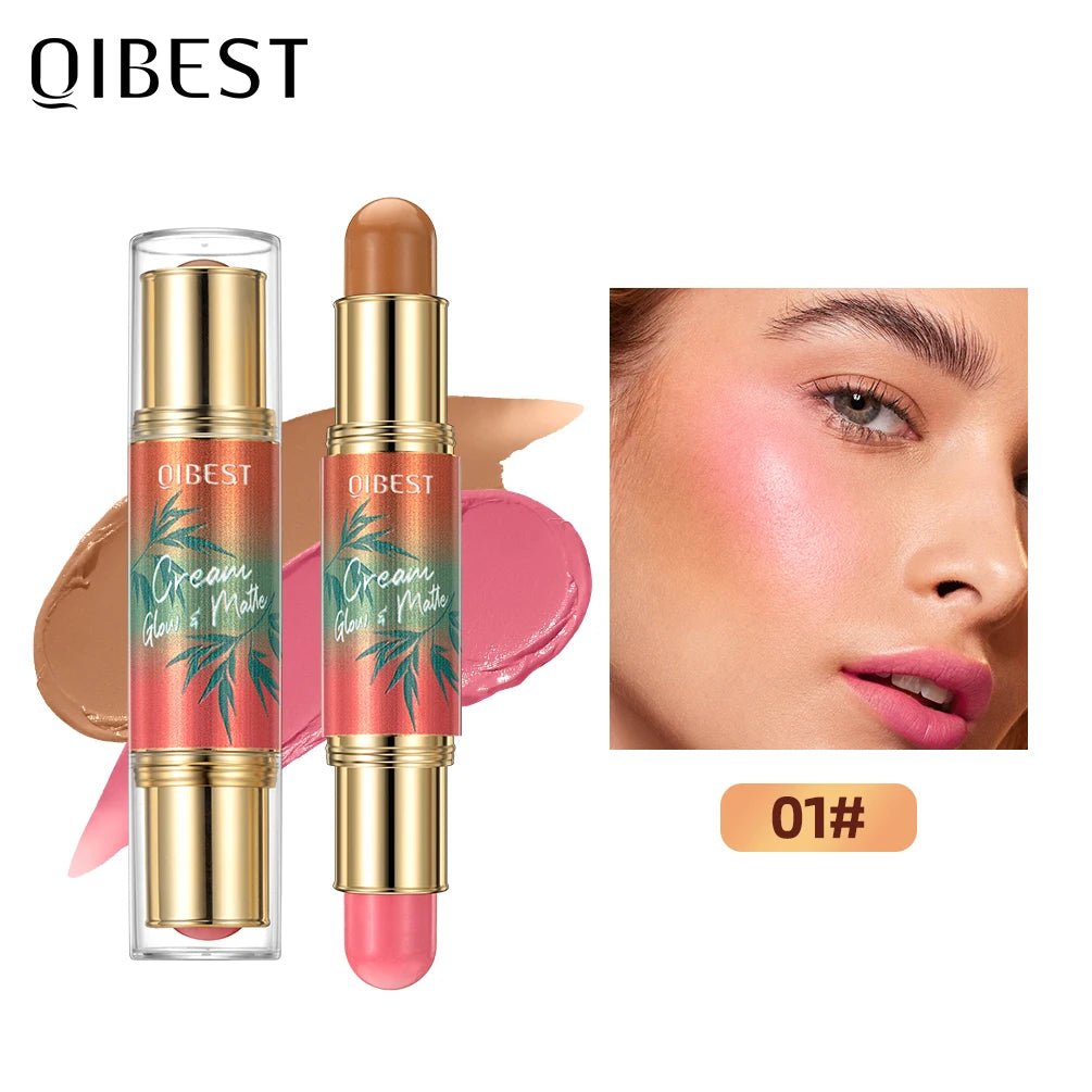 QIBEST 2 In 1 Multiuse Stick Double Headed Bronzer Blush For Cheeks Eyes Lips Long Lasting Matte Glow Makeup Contourining Stick Peaceful Pleasures Health and Wellness 01